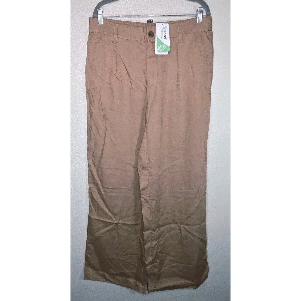 Lands' End Tencel Lyocell Wide Leg Pants Tan Brown Pull-On Waist Size‎ 14 NWT